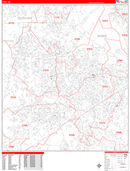 Cary Wall Map Zip Code Red Line Style 2026