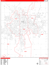 Champaign Wall Map Zip Code Red Line Style 2026