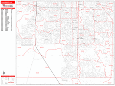 Chandler Wall Map Zip Code Red Line Style 2024