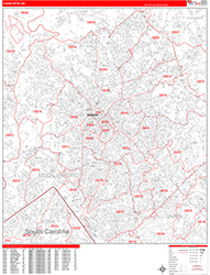 Charlotte Wall Map Zip Code Red Line Style 2026