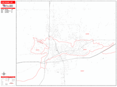 Cheyenne Wall Map Zip Code Red Line Style 2024