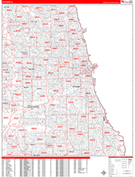 Chicago Wall Map Zip Code Red Line Style 2026