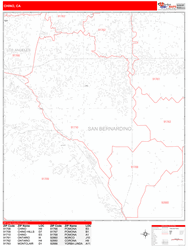 Chino Wall Map Zip Code Red Line Style 2024