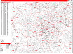 Cincinnati Wall Map Zip Code Red Line Style 2026