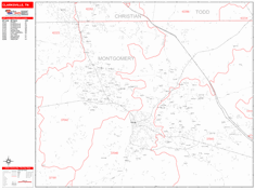 Clarksville Wall Map Zip Code Red Line Style 2024