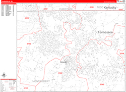 Clarksville Wall Map Zip Code Red Line Style 2026