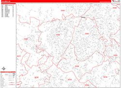 Columbia Wall Map Zip Code Red Line Style 2026