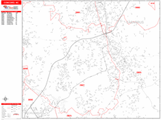 Concord Wall Map Zip Code Red Line Style 2024