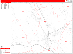 Concord Wall Map Zip Code Red Line Style 2024