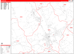 Concord Wall Map Zip Code Red Line Style 2026