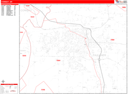 Conway Wall Map Zip Code Red Line Style 2024
