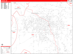 Conway Wall Map Zip Code Red Line Style 2026