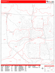 Davenport Wall Map Zip Code Red Line Style 2024
