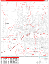 Davenport Wall Map Zip Code Red Line Style 2026