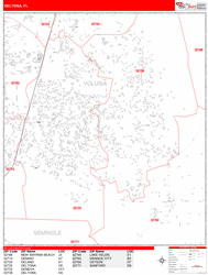 Deltona Wall Map Zip Code Red Line Style 2024