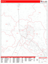 Denton Wall Map Zip Code Red Line Style 2024