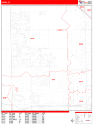 Doral Wall Map Zip Code Red Line Style 2024