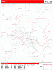 Dothan Wall Map Zip Code Red Line Style 2024