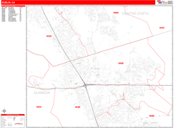 Dublin Wall Map Zip Code Red Line Style 2024
