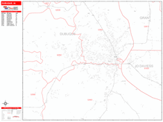 Dubuque Wall Map Zip Code Red Line Style 2025