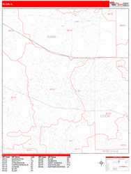Elgin Wall Map Zip Code Red Line Style 2024