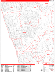 Encinitas Wall Map Zip Code Red Line Style 2026
