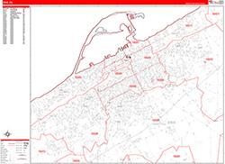 Erie Wall Map Zip Code Red Line Style 2026