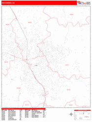 Escondido Wall Map Zip Code Red Line Style 2024