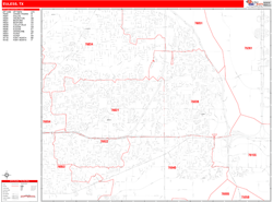Euless Wall Map Zip Code Red Line Style 2024