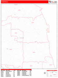Evanston Wall Map Zip Code Red Line Style 2024