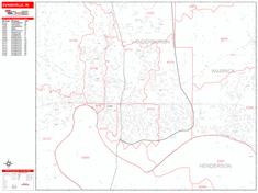 Evansville Wall Map Zip Code Red Line Style 2024