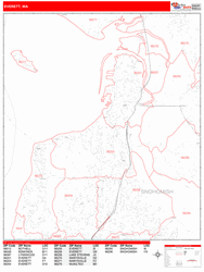 Everett Wall Map Zip Code Red Line Style 2024