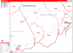 Fairfield Wall Map Zip Code Red Line Style 2026
