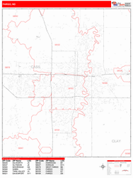 Fargo Wall Map Zip Code Red Line Style 2024