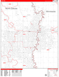 Fargo Wall Map Zip Code Red Line Style 2026