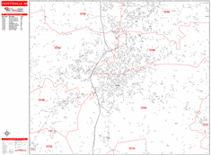 Fayetteville Wall Map Zip Code Red Line Style 2024