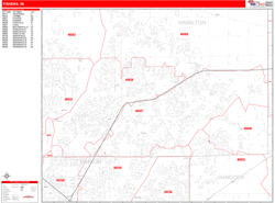 Fishers Wall Map Zip Code Red Line Style 2024