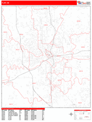 Flint Wall Map Zip Code Red Line Style 2024