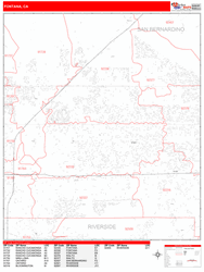 Fontana Wall Map Zip Code Red Line Style 2024