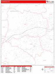 Framingham Wall Map Zip Code Red Line Style 2024