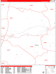 Framingham Wall Map Zip Code Red Line Style 2026