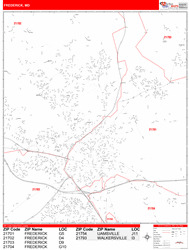 Frederick Wall Map Zip Code Red Line Style 2024