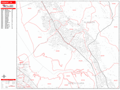 Fremont Wall Map Zip Code Red Line Style 2024
