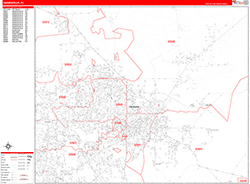 Gainesville Wall Map Zip Code Red Line Style 2026