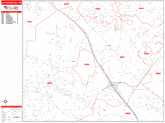 Gaithersburg Wall Map Zip Code Red Line Style 2024