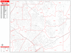 Garland Wall Map Zip Code Red Line Style 2024