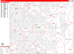 Garland Wall Map Zip Code Red Line Style 2026