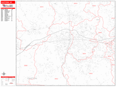 Gastonia Wall Map Zip Code Red Line Style 2024