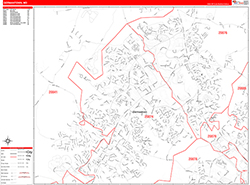 Germantown Wall Map Zip Code Red Line Style 2026