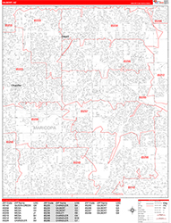 Gilbert Wall Map Zip Code Red Line Style 2026